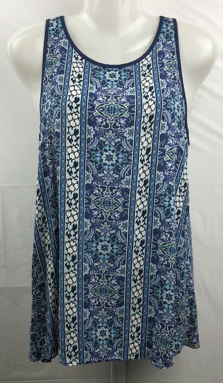 Ann Taylor Loft Top Women XS Blue Floral Stretch High Neck Sleeveless Blouse
